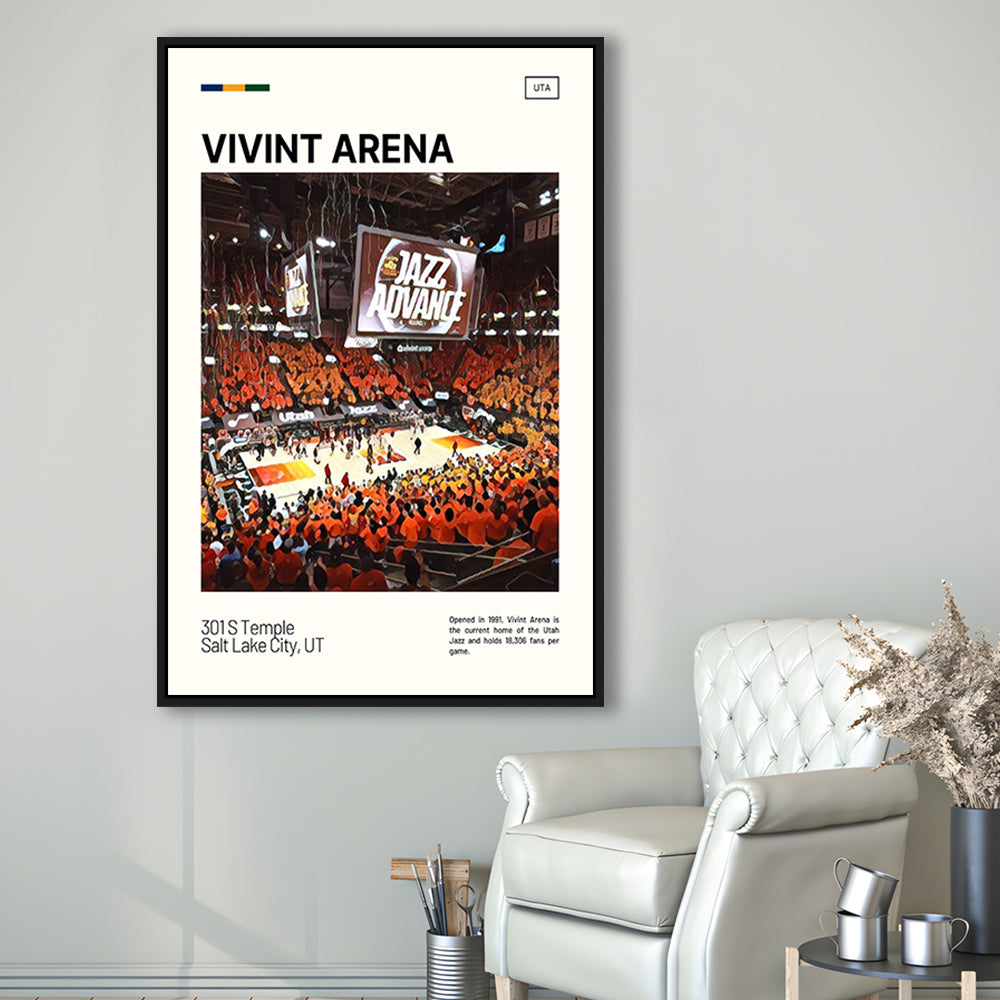 Vivint Arena Print, Utah Jazz Stadium Canvas Art, Man Cave Gift, Floating Framed Canvas Print Wall Art
