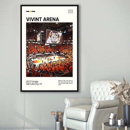Vivint Arena Print, Utah Jazz Stadium Canvas Art, Man Cave Gift, Floating Framed Canvas Print Wall Art