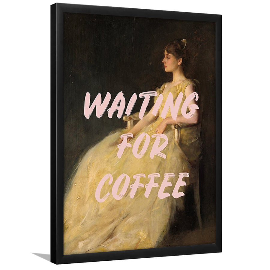 Waiting For Coffee Wall Art Print, Altered Art, Quote Print, Bedroom Print, Pink Print, Framed Art Prints Wall Decor
