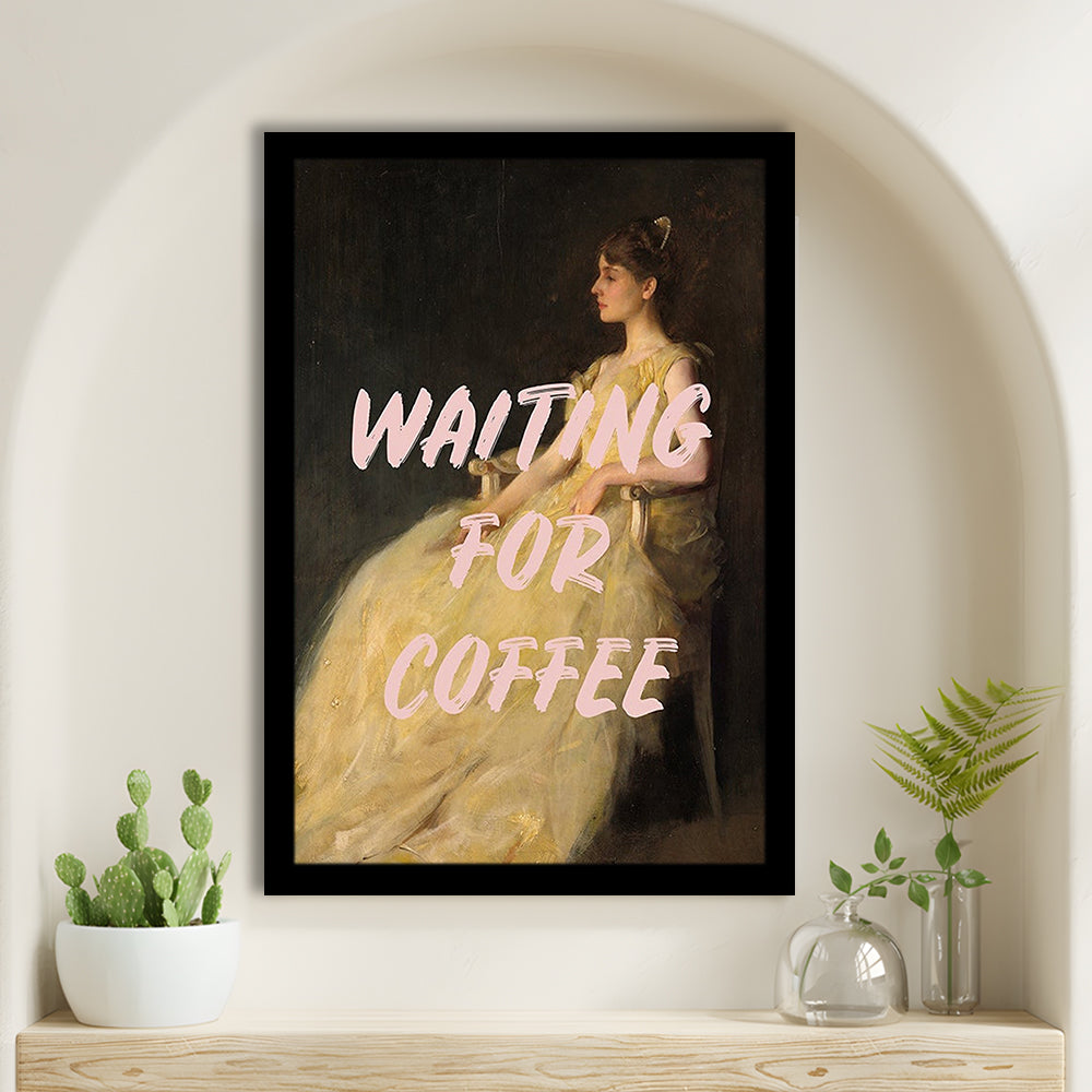 Waiting For Coffee Wall Art Print, Altered Art, Quote Print, Bedroom Print, Pink Print, Framed Art Prints Wall Decor