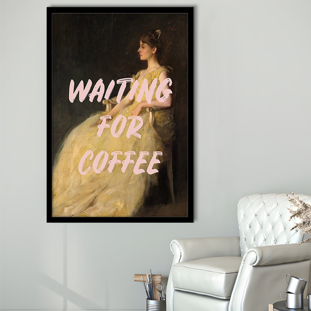 Waiting For Coffee Wall Art Print, Altered Art, Quote Print, Bedroom Print, Pink Print, Framed Art Prints Wall Decor