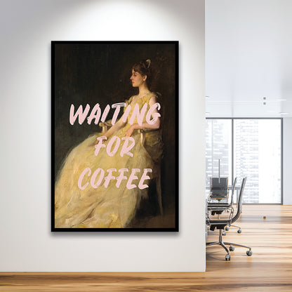 Waiting For Coffee Wall Art Print, Altered Art, Quote Print, Bedroom Print, Pink Print, Framed Art Prints Wall Decor