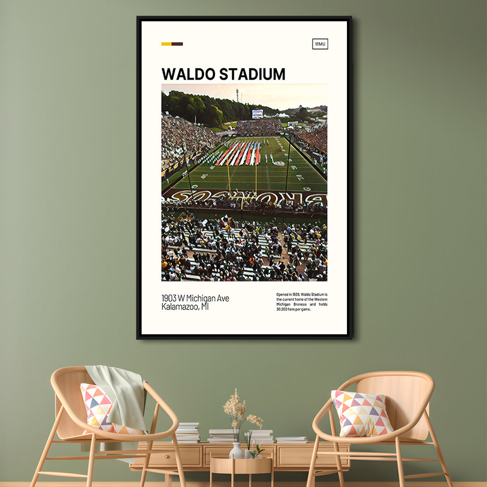 Waldo Stadium Print, Western Michigan Broncos Stadium Canvas Art, Man Cave Gift, Floating Framed Canvas Print Wall Art