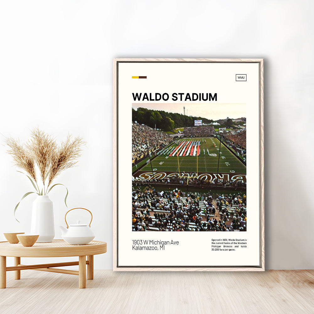 Waldo Stadium Print, Western Michigan Broncos Stadium Canvas Art, Man Cave Gift, Floating Framed Canvas Print Wall Art