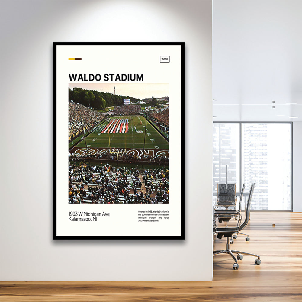 Waldo Stadium Print, Western Michigan Broncos Stadium Art, Gifts for him, Sport Art, Framed Art Print Wall Decor