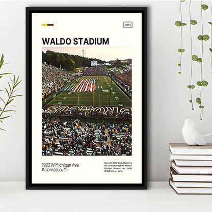 Waldo Stadium Print, Western Michigan Broncos Stadium Canvas Art, Man Cave Gift, Floating Framed Canvas Print Wall Art