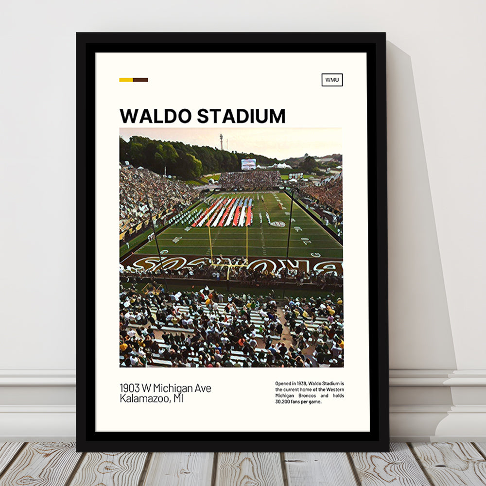Waldo Stadium Print, Western Michigan Broncos Stadium Canvas Art, Man Cave Gift, Floating Framed Canvas Print Wall Art
