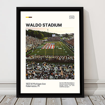 Waldo Stadium Print, Western Michigan Broncos Stadium Canvas Art, Man Cave Gift, Floating Framed Canvas Print Wall Art