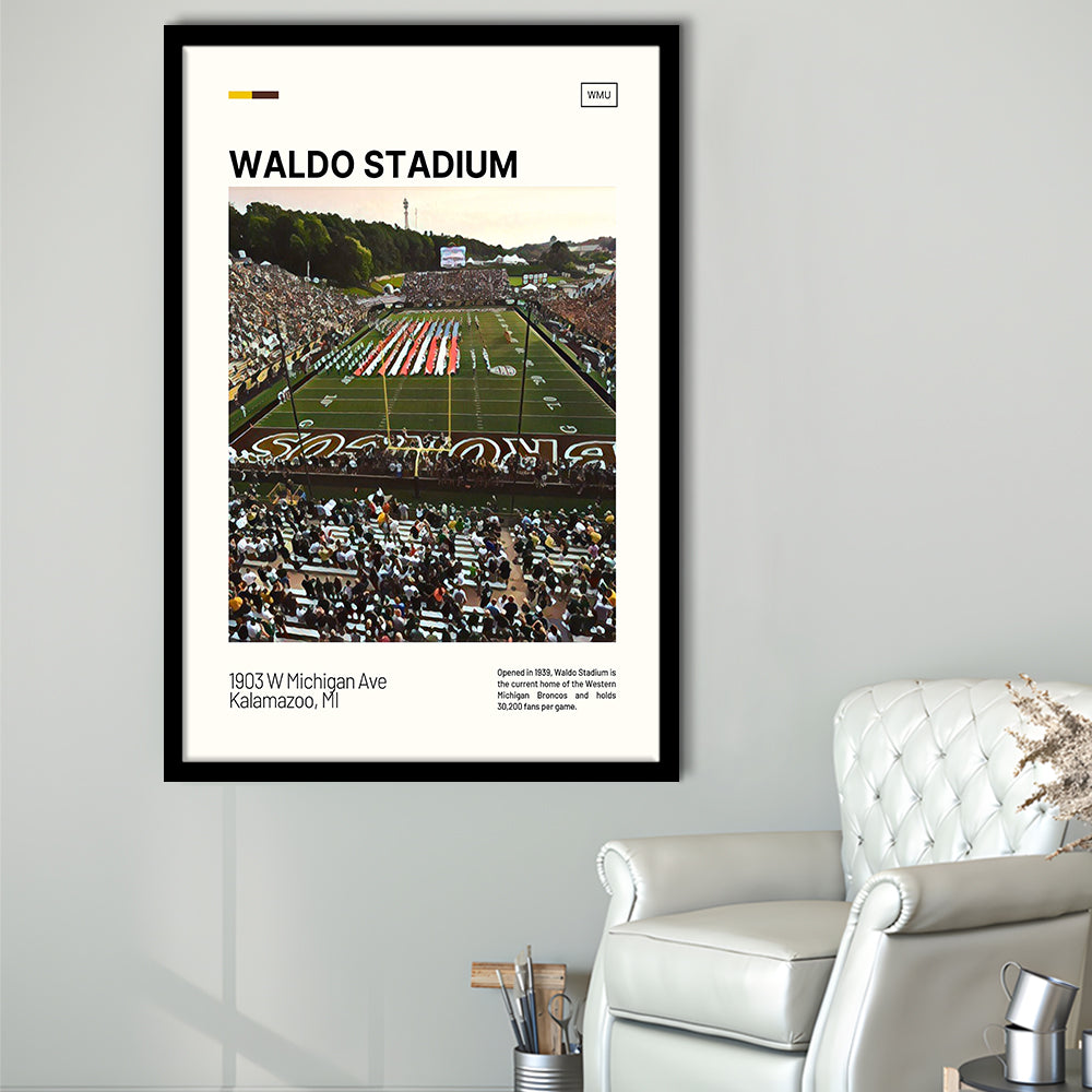 Waldo Stadium Print, Western Michigan Broncos Stadium Art, Gifts for him, Sport Art, Framed Art Print Wall Decor