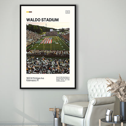 Waldo Stadium Print, Western Michigan Broncos Stadium Canvas Art, Man Cave Gift, Floating Framed Canvas Print Wall Art