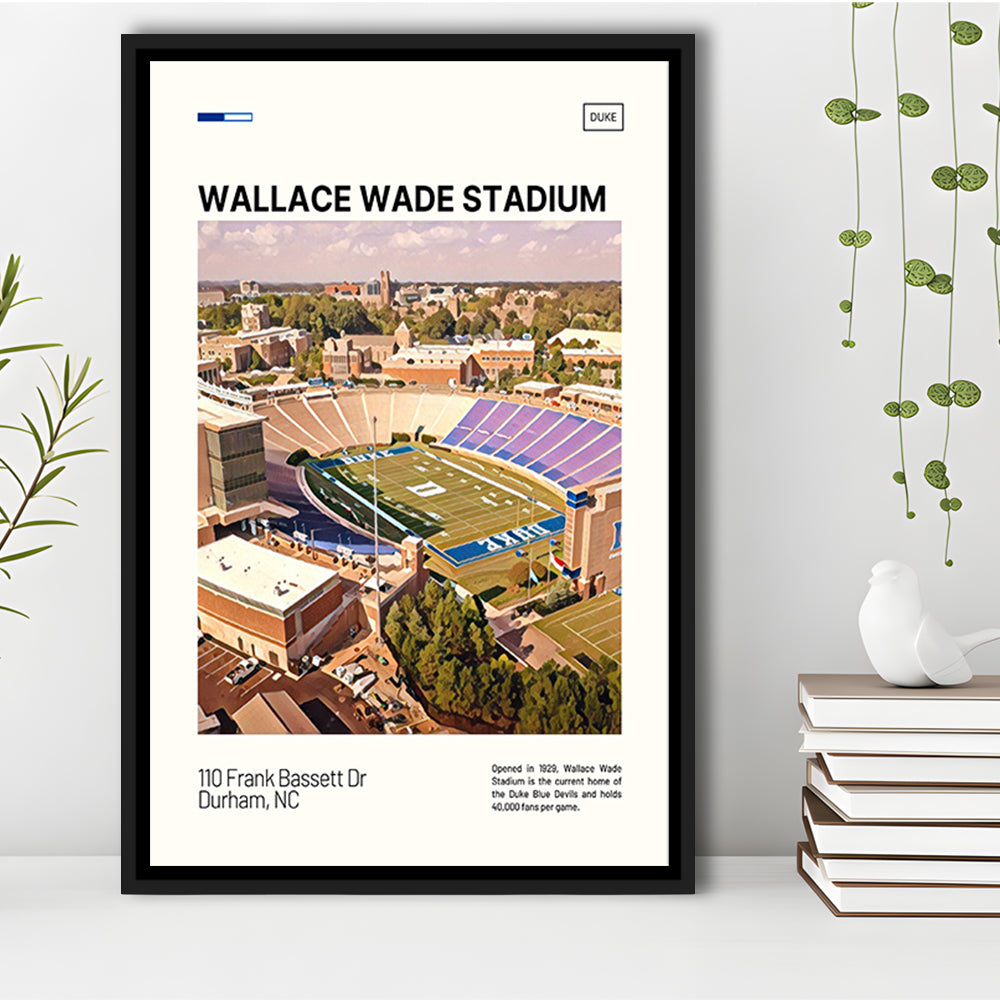 Wallace Wade Stadium Print, Duke Blue Devils Stadium Canvas Art, Man Cave Gift, Floating Framed Canvas Print Wall Art