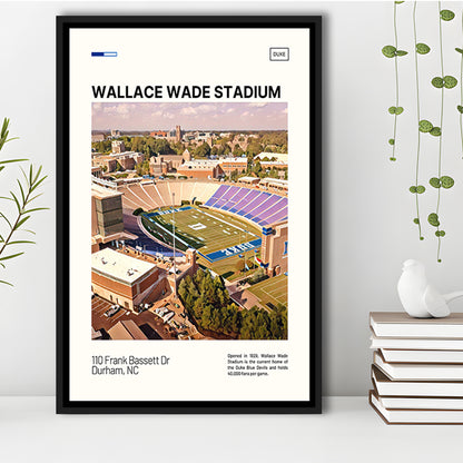 Wallace Wade Stadium Print, Duke Blue Devils Stadium Canvas Art, Man Cave Gift, Floating Framed Canvas Print Wall Art