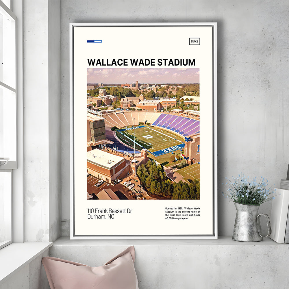 Wallace Wade Stadium Print, Duke Blue Devils Stadium Canvas Art, Man Cave Gift, Floating Framed Canvas Print Wall Art