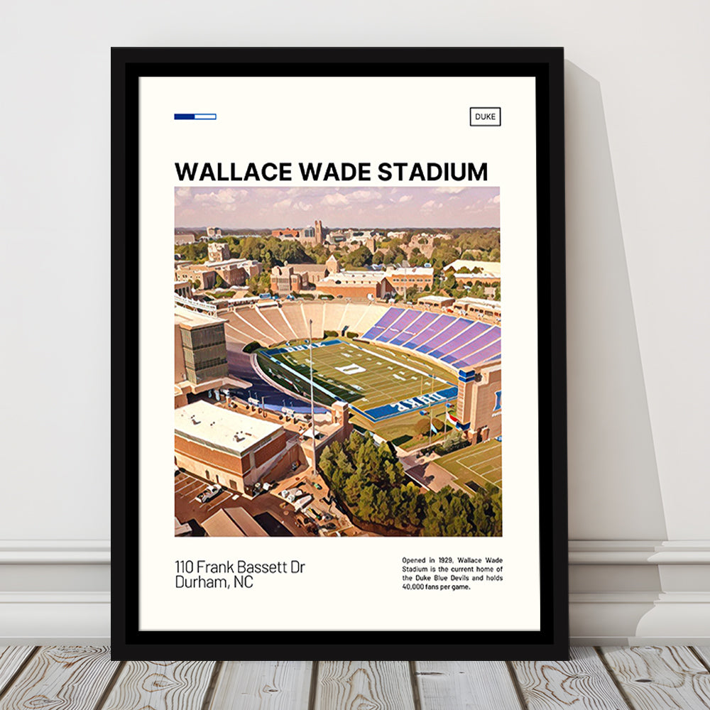 Wallace Wade Stadium Print, Duke Blue Devils Stadium Canvas Art, Man Cave Gift, Floating Framed Canvas Print Wall Art