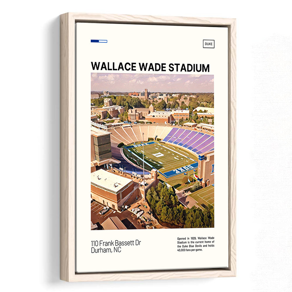 Wallace Wade Stadium Print, Duke Blue Devils Stadium Canvas Art, Man Cave Gift, Floating Framed Canvas Print Wall Art
