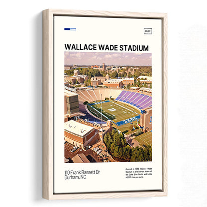 Wallace Wade Stadium Print, Duke Blue Devils Stadium Canvas Art, Man Cave Gift, Floating Framed Canvas Print Wall Art