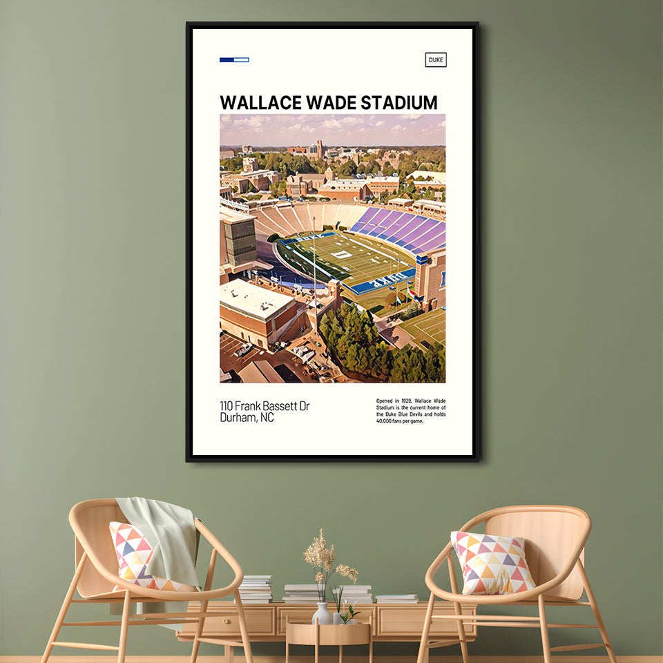 Wallace Wade Stadium Print, Duke Blue Devils Stadium Canvas Art, Man Cave Gift, Floating Framed Canvas Print Wall Art