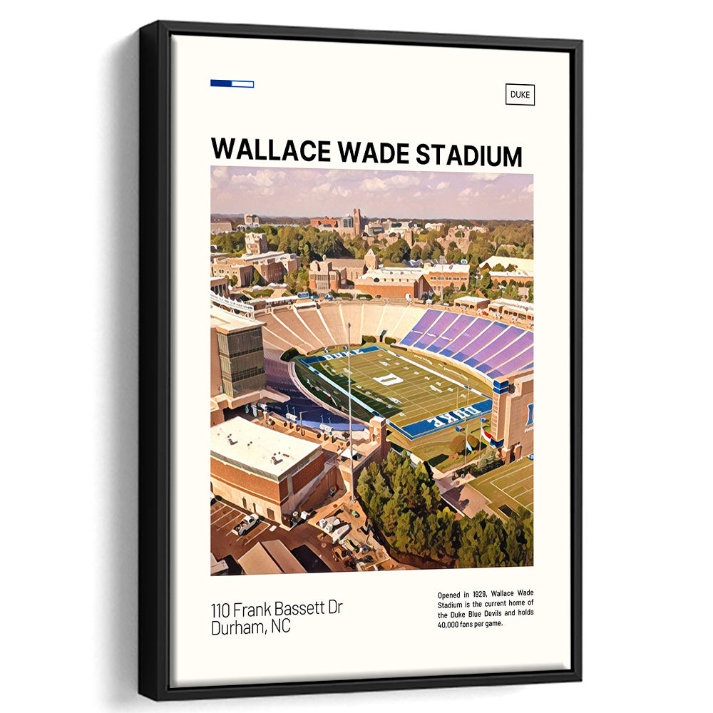 Wallace Wade Stadium Print, Duke Blue Devils Stadium Canvas Art, Man Cave Gift, Floating Framed Canvas Print Wall Art