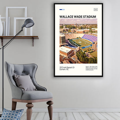 Wallace Wade Stadium Print, Duke Blue Devils Stadium Canvas Art, Man Cave Gift, Floating Framed Canvas Print Wall Art