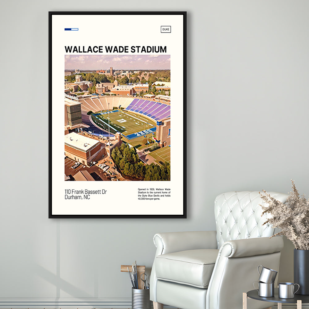 Wallace Wade Stadium Print, Duke Blue Devils Stadium Canvas Art, Man Cave Gift, Floating Framed Canvas Print Wall Art