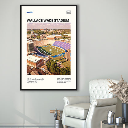 Wallace Wade Stadium Print, Duke Blue Devils Stadium Canvas Art, Man Cave Gift, Floating Framed Canvas Print Wall Art