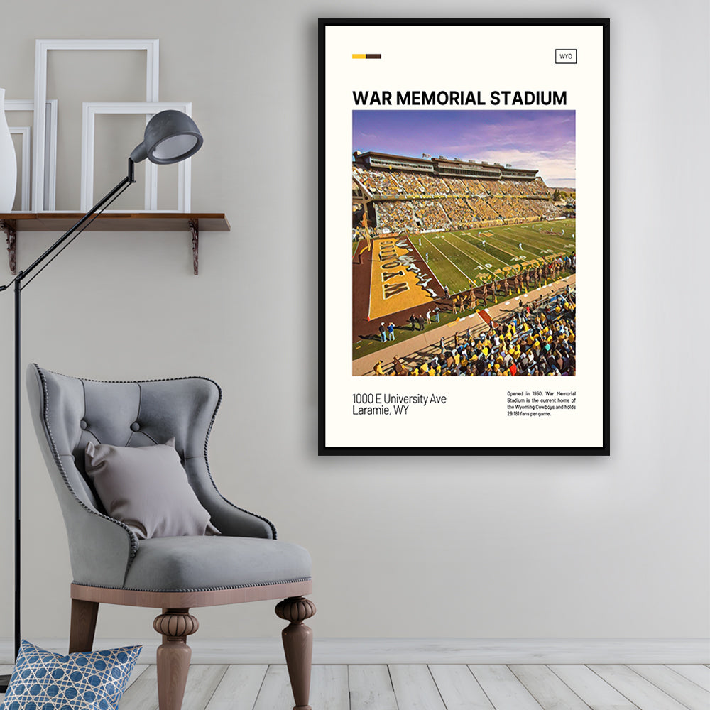 War Memorial Stadium Print, Wyoming Cowboys Stadium Canvas Art, Man Cave Gift, Floating Framed Canvas Print Wall Art