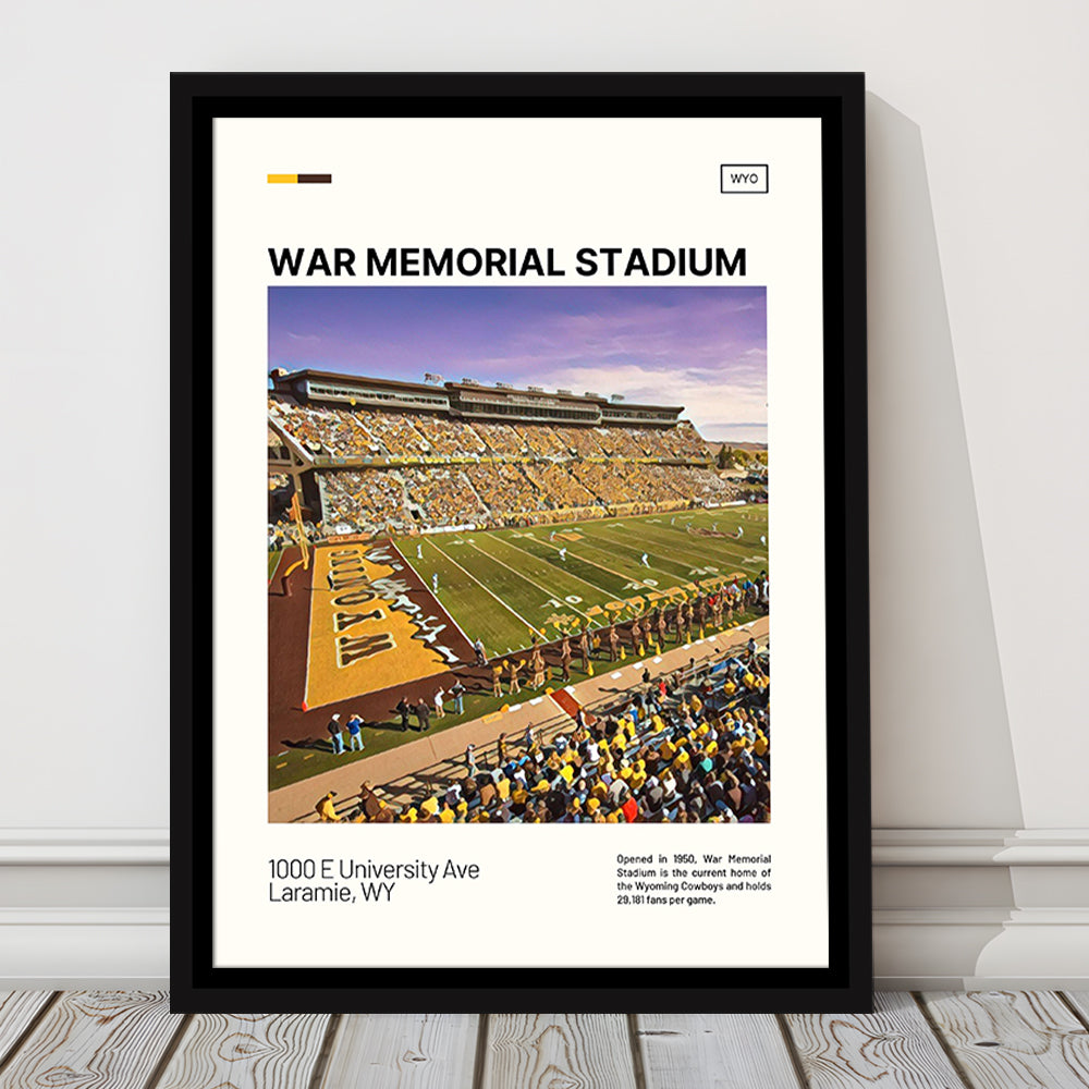 War Memorial Stadium Print, Wyoming Cowboys Stadium Canvas Art, Man Cave Gift, Floating Framed Canvas Print Wall Art