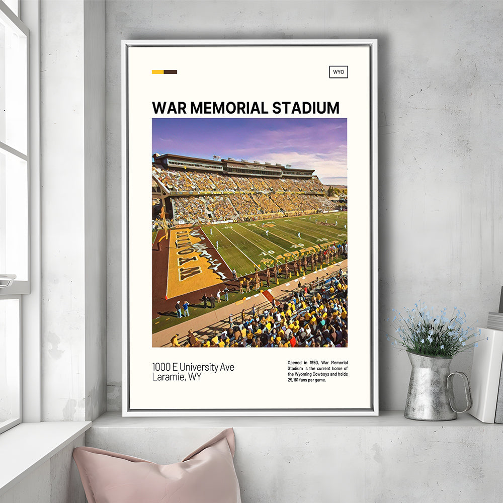 War Memorial Stadium Print, Wyoming Cowboys Stadium Canvas Art, Man Cave Gift, Floating Framed Canvas Print Wall Art