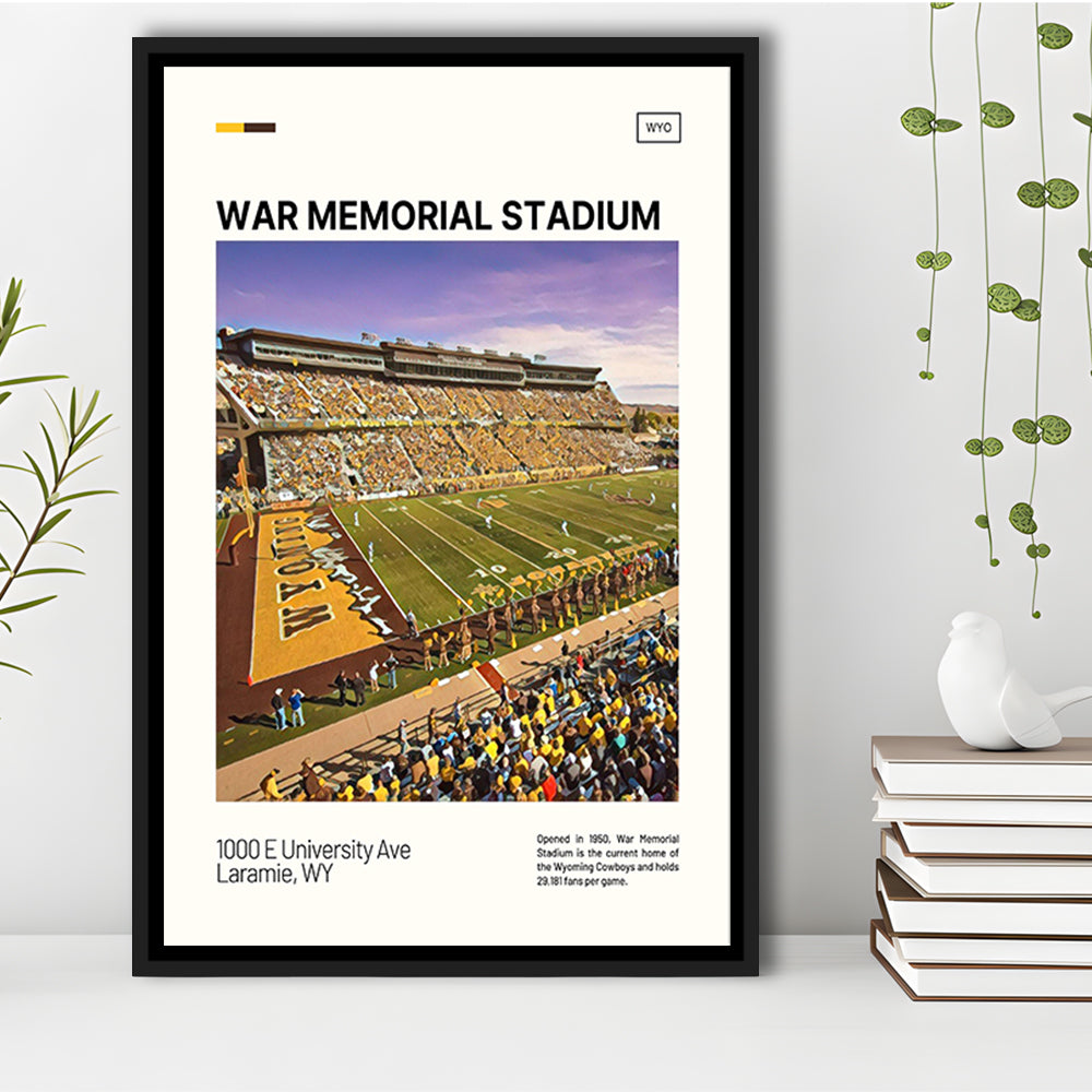 War Memorial Stadium Print, Wyoming Cowboys Stadium Canvas Art, Man Cave Gift, Floating Framed Canvas Print Wall Art