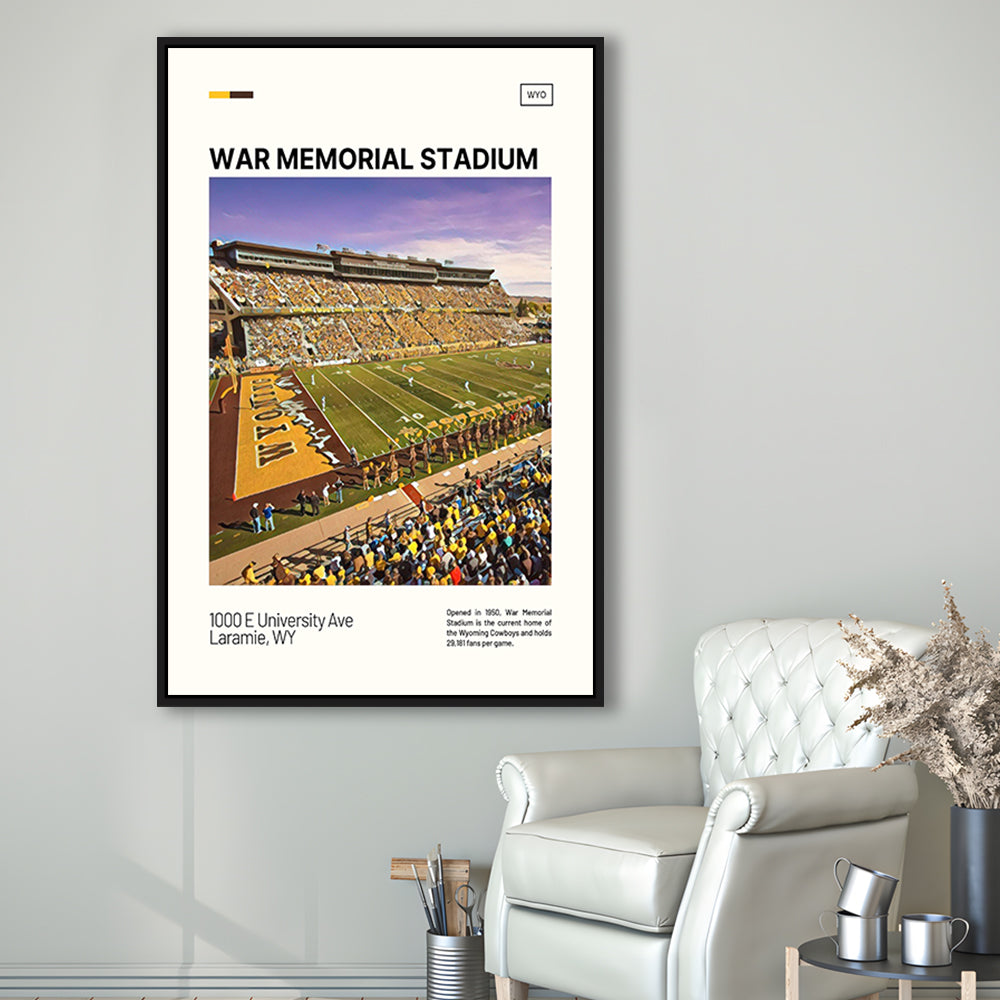 War Memorial Stadium Print, Wyoming Cowboys Stadium Canvas Art, Man Cave Gift, Floating Framed Canvas Print Wall Art