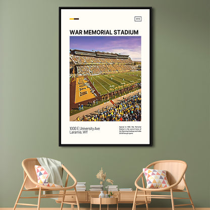 War Memorial Stadium Print, Wyoming Cowboys Stadium Canvas Art, Man Cave Gift, Floating Framed Canvas Print Wall Art