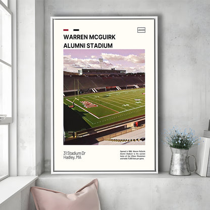Warren McGuirk Alumni Stadium Print, UMass Minutemen Stadium Art, Man Cave Gift, Floating Framed Canvas Print Wall Art