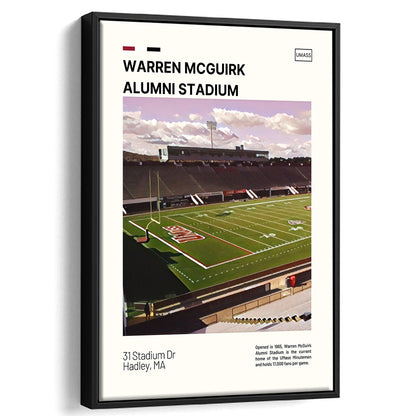 Warren McGuirk Alumni Stadium Print, UMass Minutemen Stadium Art, Man Cave Gift, Floating Framed Canvas Print Wall Art