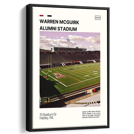 Warren McGuirk Alumni Stadium Print, UMass Minutemen Stadium Art, Man Cave Gift, Floating Framed Canvas Print Wall Art