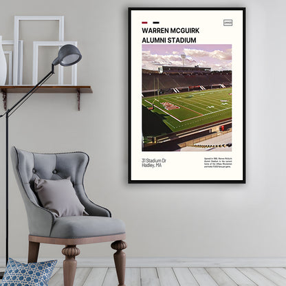 Warren McGuirk Alumni Stadium Print, UMass Minutemen Stadium Art, Man Cave Gift, Floating Framed Canvas Print Wall Art