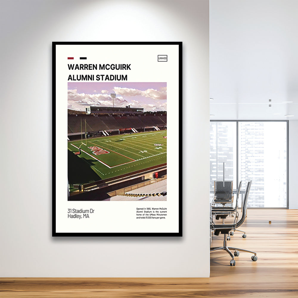 Warren McGuirk Alumni Stadium Print, UMass Minutemen Stadium Art, Gifts for him, Sport Art, Framed Art Print Wall Decor