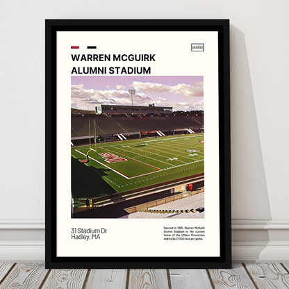 Warren McGuirk Alumni Stadium Print, UMass Minutemen Stadium Art, Man Cave Gift, Floating Framed Canvas Print Wall Art