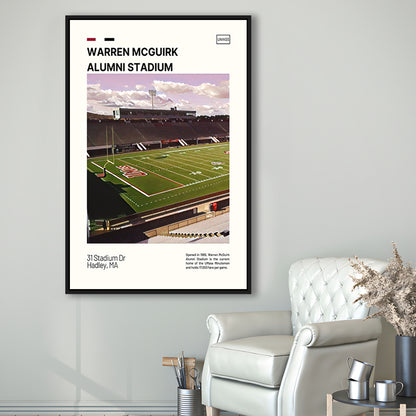 Warren McGuirk Alumni Stadium Print, UMass Minutemen Stadium Art, Man Cave Gift, Floating Framed Canvas Print Wall Art