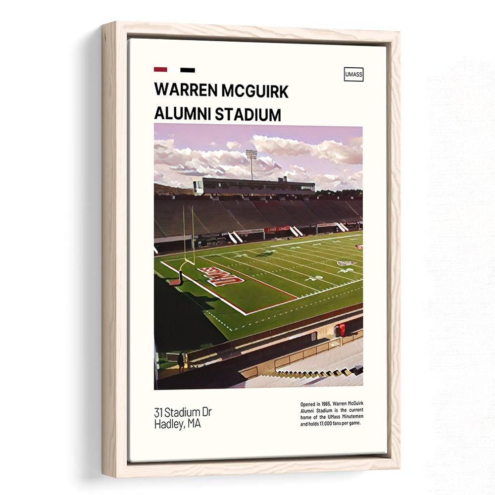 Warren McGuirk Alumni Stadium Print, UMass Minutemen Stadium Art, Man Cave Gift, Floating Framed Canvas Print Wall Art