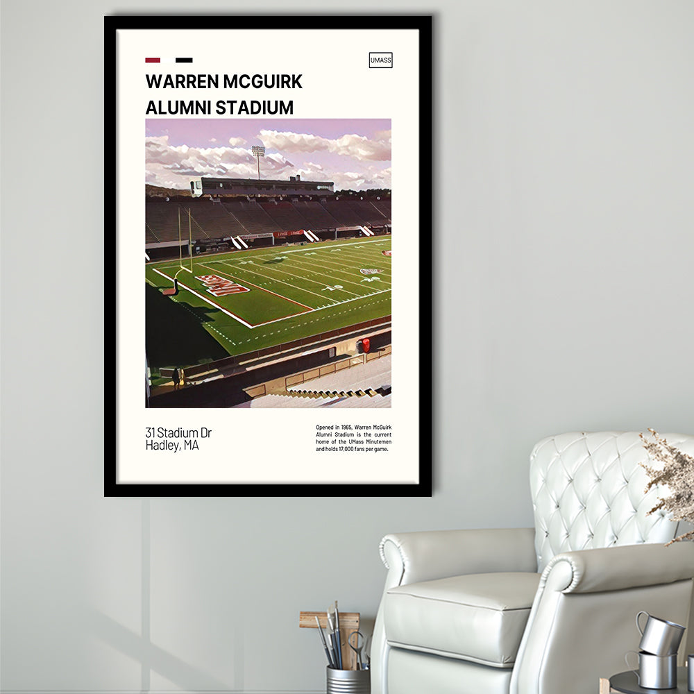 Warren McGuirk Alumni Stadium Print, UMass Minutemen Stadium Art, Gifts for him, Sport Art, Framed Art Print Wall Decor