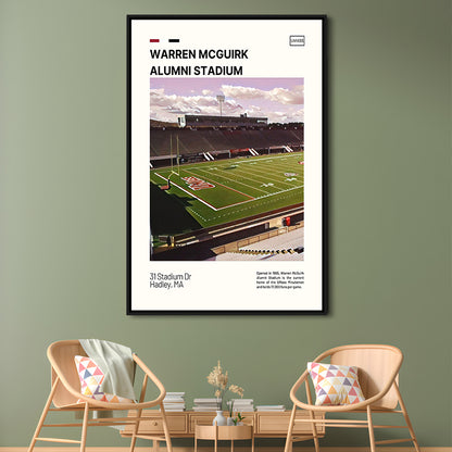 Warren McGuirk Alumni Stadium Print, UMass Minutemen Stadium Art, Man Cave Gift, Floating Framed Canvas Print Wall Art