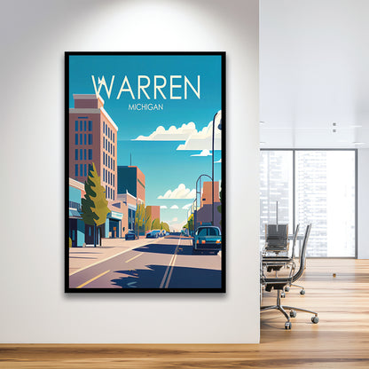 Warren Michigan Retro Art Print, Warren City Wall Art, Framed Art Print, Picture Framed, Painting Art