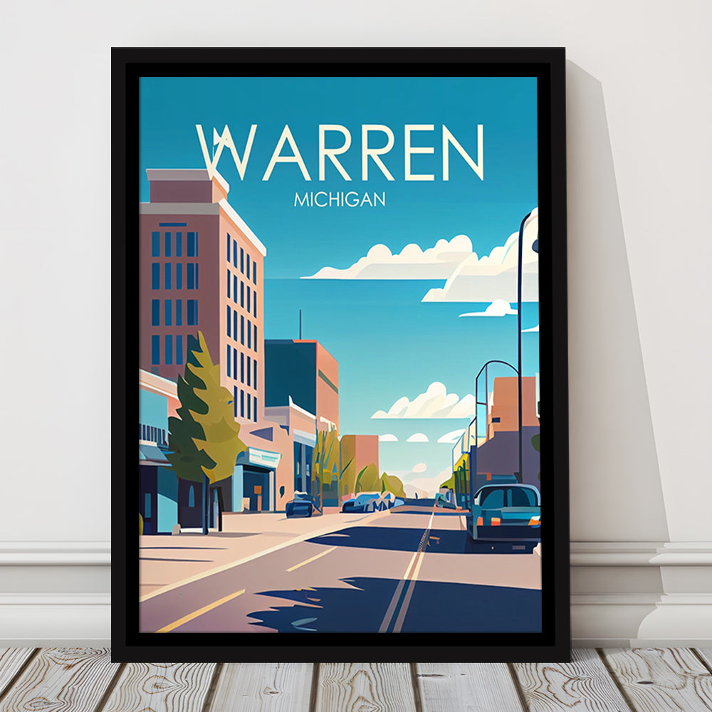 Warren Michigan Retro Art Print, Warren City Wall Art, Floating Framed Canvas Print, Framed Picture, Painting Canvas