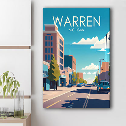 Warren Michigan Retro Art Print, Warren City Wall Art, Canvas Print, Painting Canvas, Living Room Decor