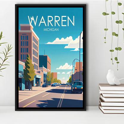 Warren Michigan Retro Art Print, Warren City Wall Art, Floating Framed Canvas Print, Framed Picture, Painting Canvas
