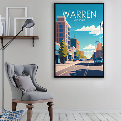 Warren Michigan Retro Art Print, Warren City Wall Art, Floating Framed Canvas Print, Framed Picture, Painting Canvas