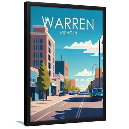 Warren Michigan Retro Art Print, Warren City Wall Art, Framed Art Print, Picture Framed, Painting Art