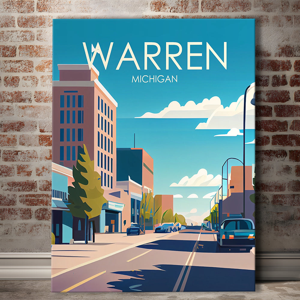 Warren Michigan Retro Art Print, Warren City Wall Art, Canvas Print, Painting Canvas, Living Room Decor