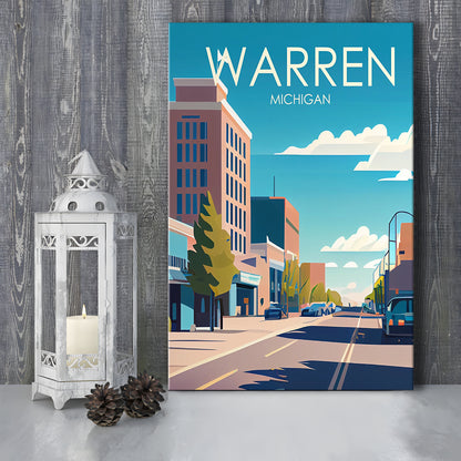 Warren Michigan Retro Art Print, Warren City Wall Art, Canvas Print, Painting Canvas, Living Room Decor