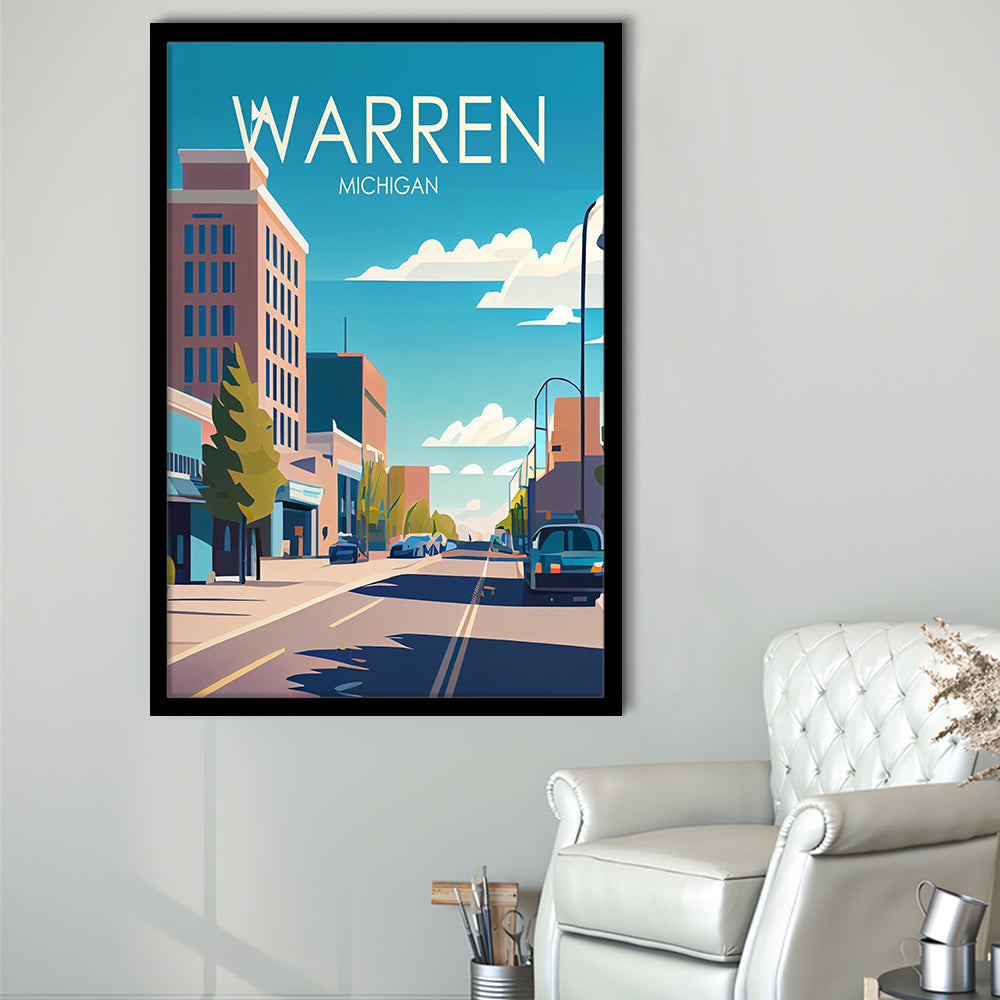 Warren Michigan Retro Art Print, Warren City Wall Art, Framed Art Print, Picture Framed, Painting Art